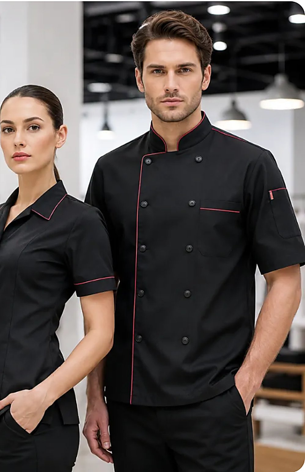 Black chef and hospitality uniforms made by Raba Fashion Industry
