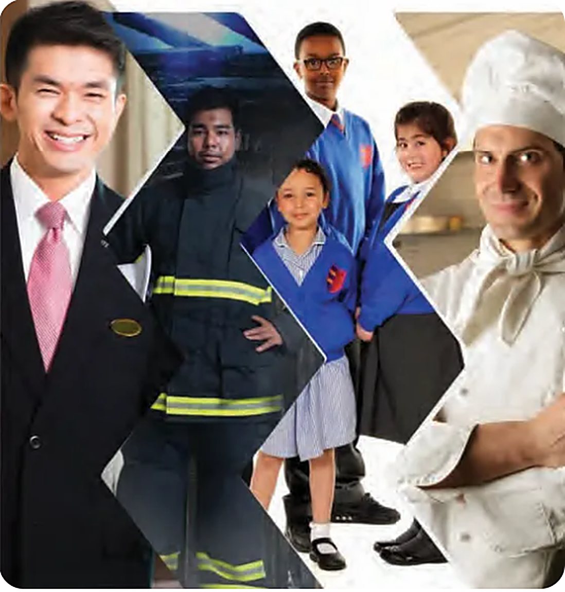 Corporate, firefighter, school and chef uniforms
